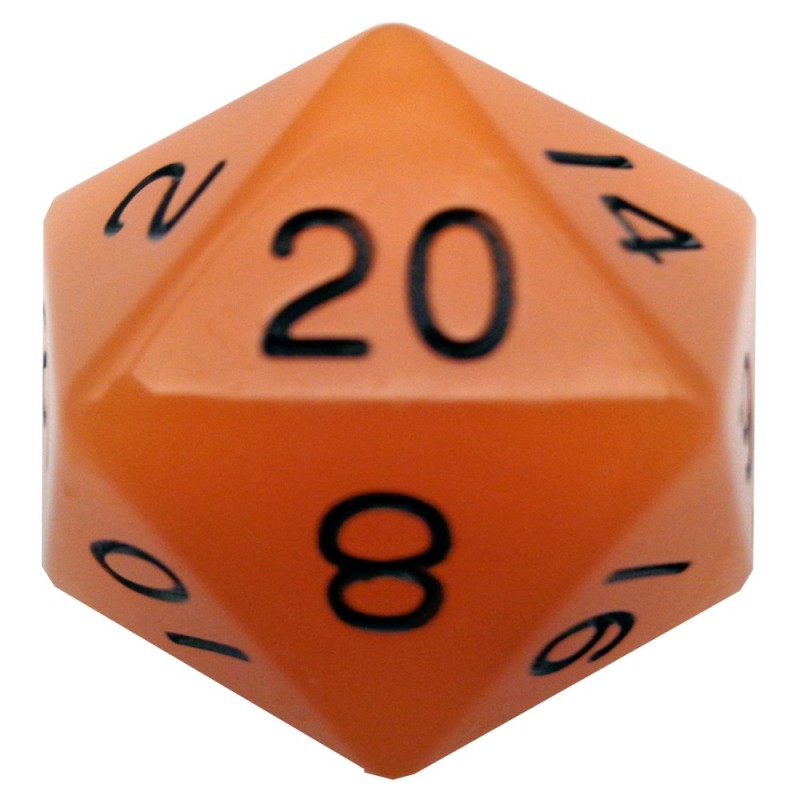 35mm Mega Acrylic D20 - Glow in the Dark - Orange with Black Numbers