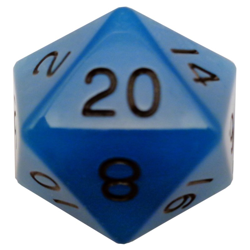 35mm Mega Acrylic D20 - Glow in the Dark - Blue with Black Numbers