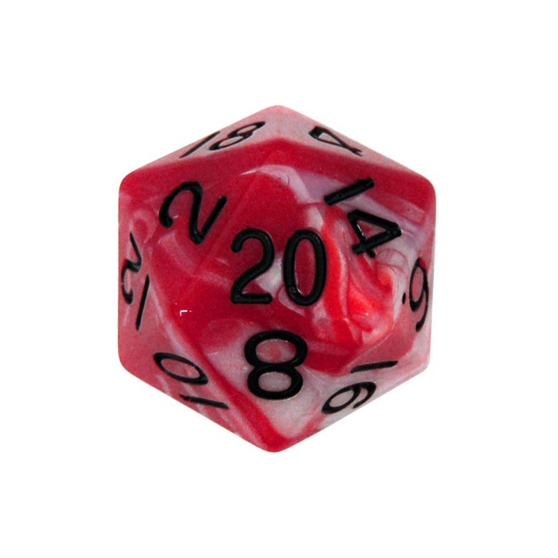 35mm Mega Acrylic D20 Combo Attack Red White w Black Numbers