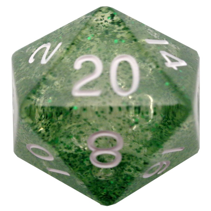 35mm Mega Acrylic D20 - Ethereal Green with White Numbers