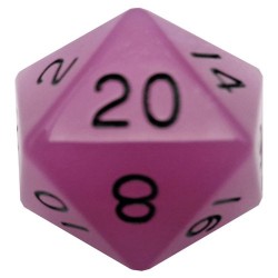 35mm Mega Acrylic D20 - Glow in the Dark - Purple with Black Numbers