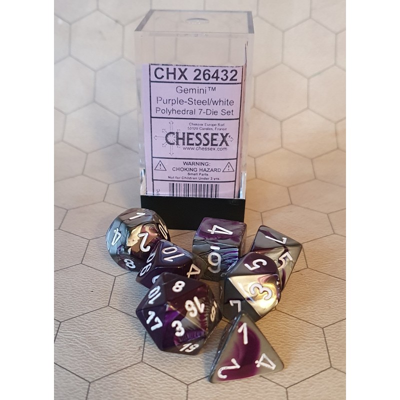 CHX26432 Gemini Polyhedral 7-Die Set - Purple/Steel w/white