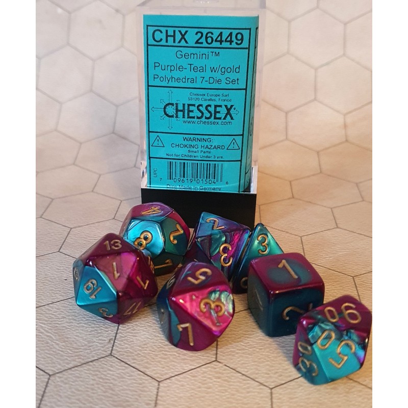 CHX26449 Gemini Polyhedral 7-Die Set - Purple/Teal w/Gold