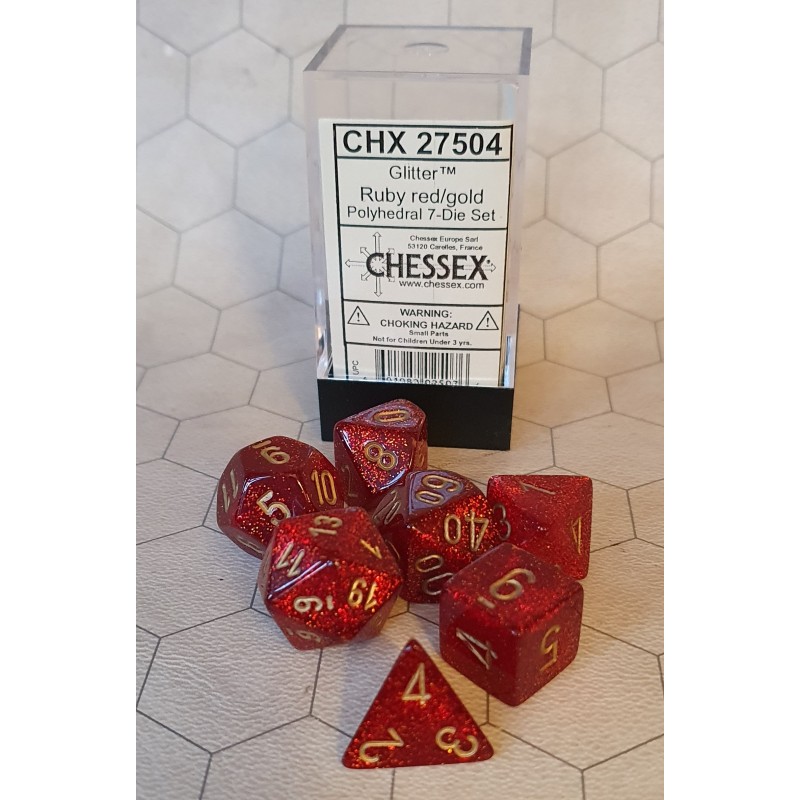 CHX27504 Glitter Ruby/gold Polyhedral 7-Die Set
