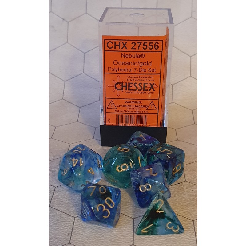 CHX27556 Nebula Polyhedral *Luminary* 7-Die Set - Oceanic w/Gold