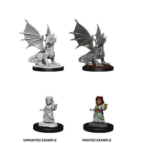 D&D Nolzur´s Miniatures Silver Dragon Wyrmling & Female Halfling