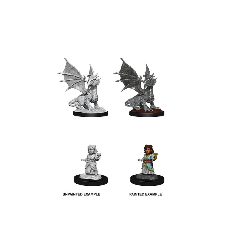 D&D Nolzur´s Miniatures Silver Dragon Wyrmling & Female Halfling