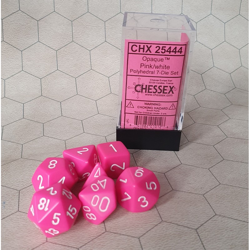 CHX25444 Opaque Pink/white Polyhedral 7-Die Set