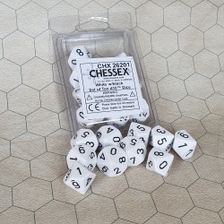 CHX26201 Opaque white/black - Set of Ten d10`s