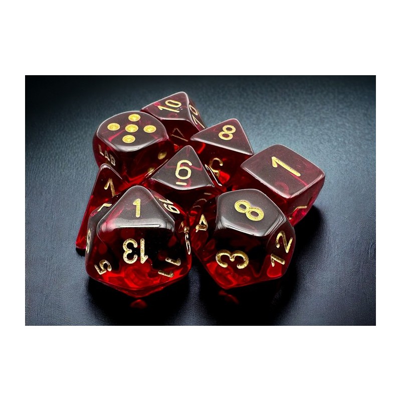 CHX30058 Chessex Lab Dice  - 7 Die Set Crimson/Gold