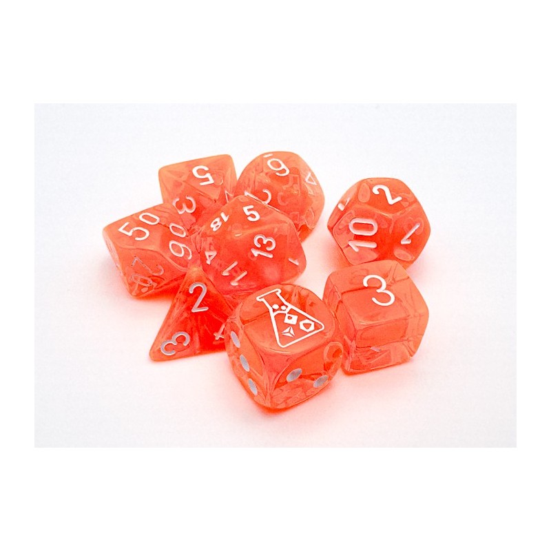 CHX30060 Chessex Lab Dice  - 7 Die Set Neon Orange/White