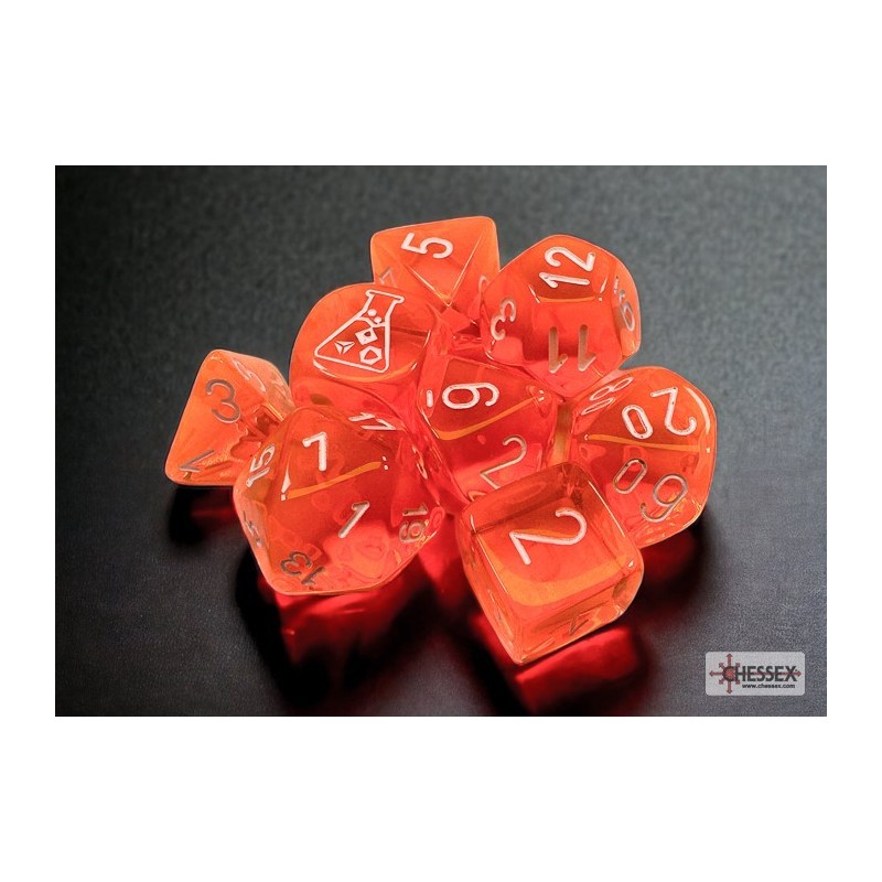 CHX30060 Chessex Lab Dice  - 7 Die Set Neon Orange/White