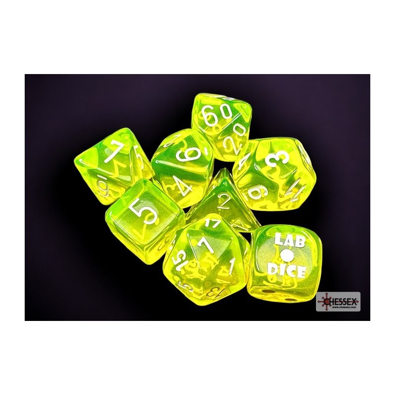 CHX30061 Chessex Lab Dice  - 7 Die Set Neon Yellow/White