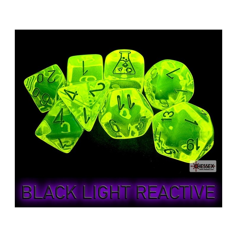 CHX30061 Chessex Lab Dice  - 7 Die Set Neon Yellow/White