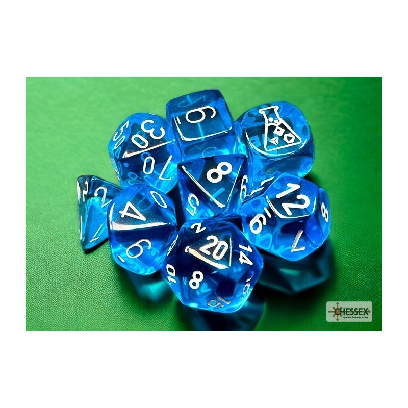 CHX30063 Chessex Lab Dice  - 7 Die Set Tropical Blue/White