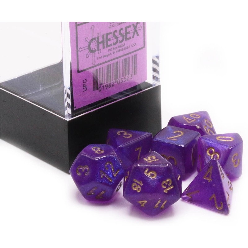 CHX20587 Borealis Royal Purple/gold Luminary Mini-Polyhedral 7-Die Set