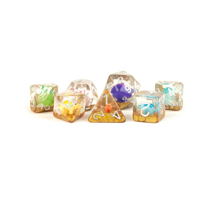 16mm Resin Poly Dice Set Rainbow Dinosaur