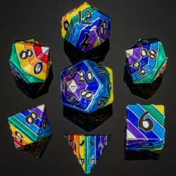 Pride Rainbow Metal Dice Set - Silver with Black Numbers