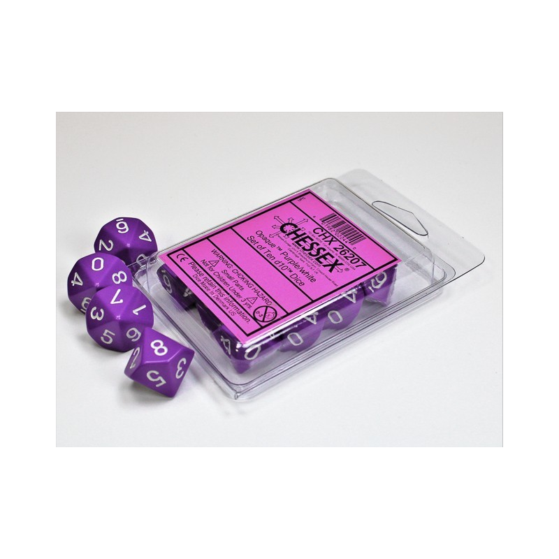 CHX26207 Opaque Purple/White - Set of Ten d10´s