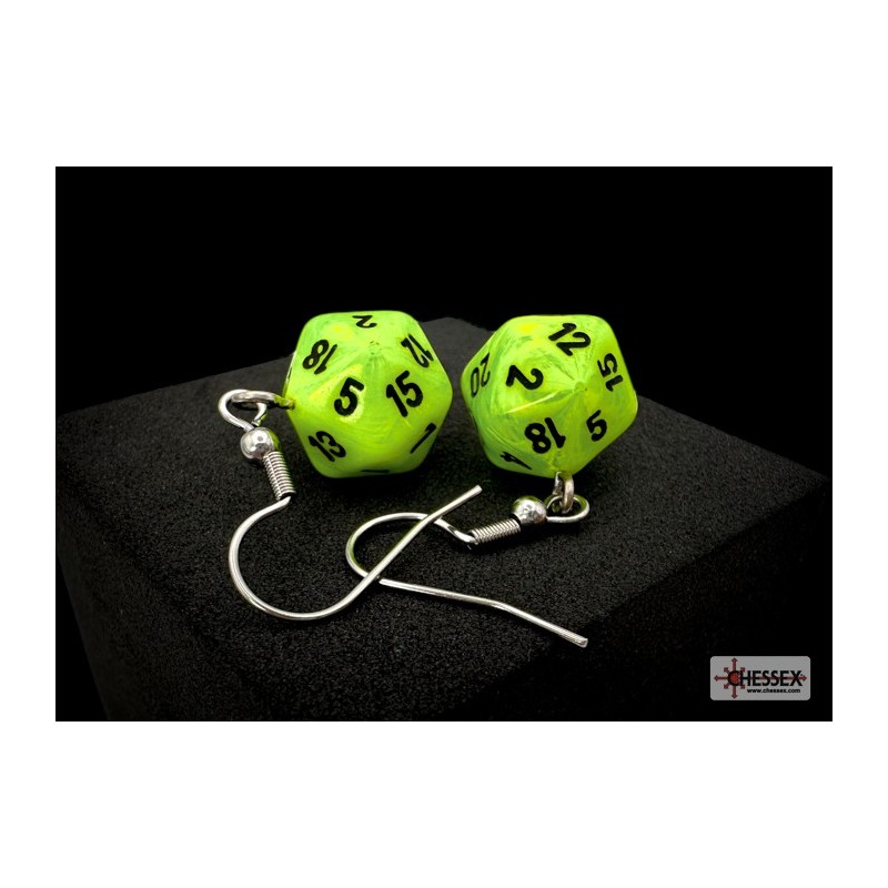 Hook Earrings - Vortex Bright Green - Mini Poly d20 Pair