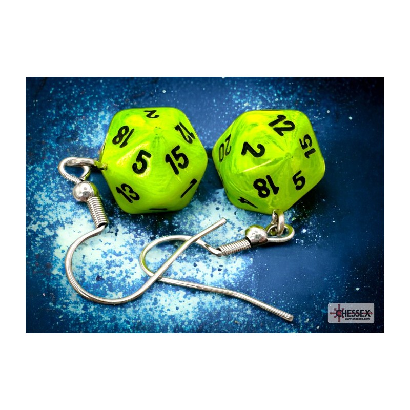 Hook Earrings - Vortex Bright Green - Mini Poly d20 Pair