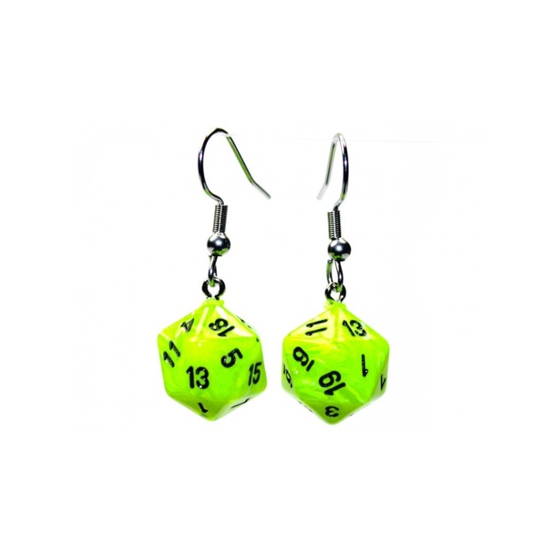 Hook Earrings - Vortex Bright Green - Mini Poly d20 Pair