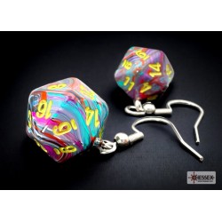Hook Earrings - Festive Mosaic - Mini Poly d20 Pair