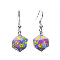 Hook Earrings - Festive Mosaic - Mini Poly d20 Pair
