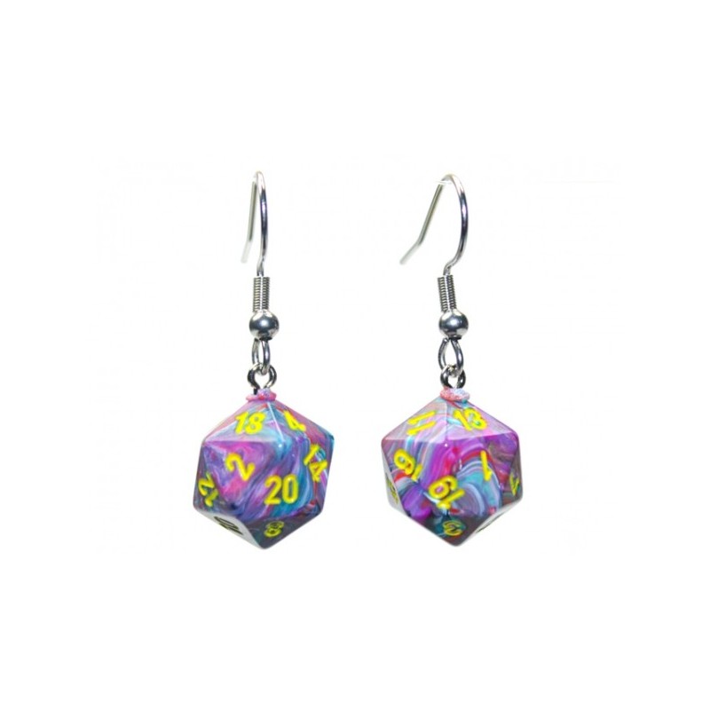 Hook Earrings - Festive Mosaic - Mini Poly d20 Pair