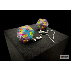 Hook Earrings - Festive Mosaic - Mini Poly d20 Pair