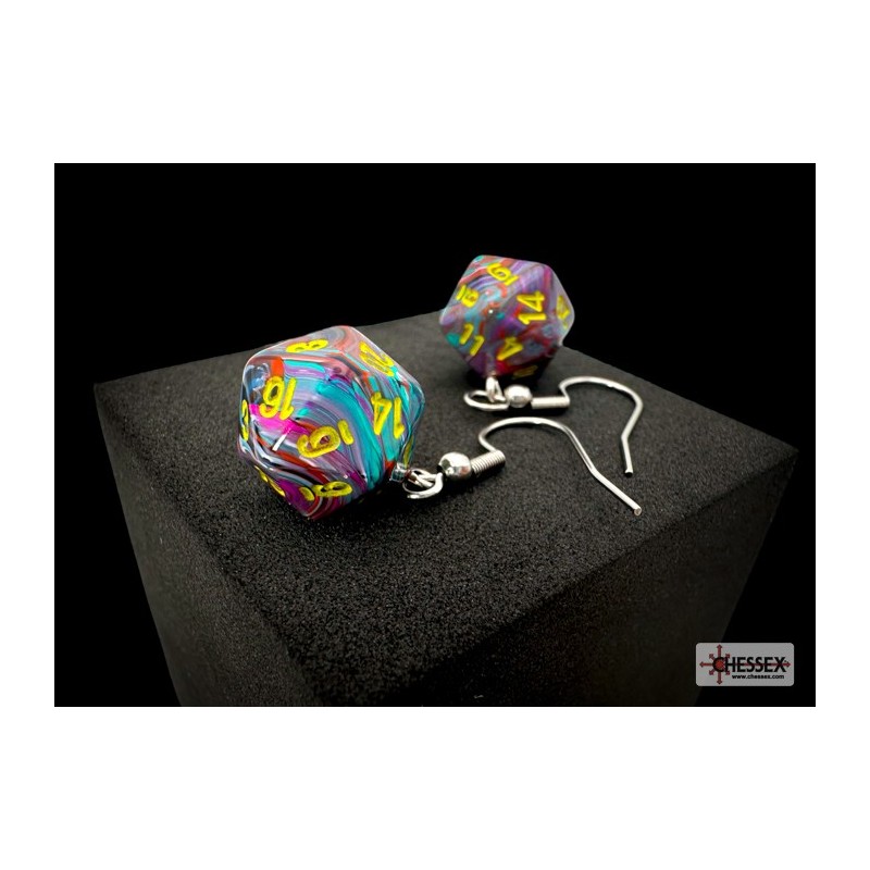 Hook Earrings - Festive Mosaic - Mini Poly d20 Pair