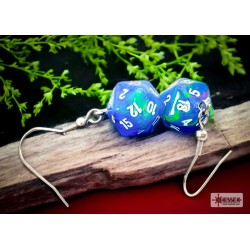 Hook Earrings - Festive Waterlily /white - Mini Poly d20 Pair