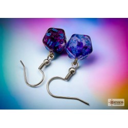 Hook Earrings - Nebula Nocturnal /Blue - Mini Poly d20 Pair