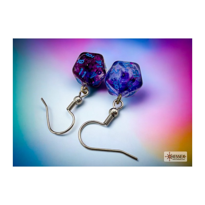 Hook Earrings - Nebula Nocturnal /Blue - Mini Poly d20 Pair