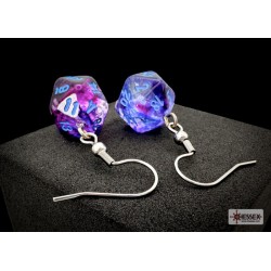 Hook Earrings - Nebula Nocturnal /Blue - Mini Poly d20 Pair