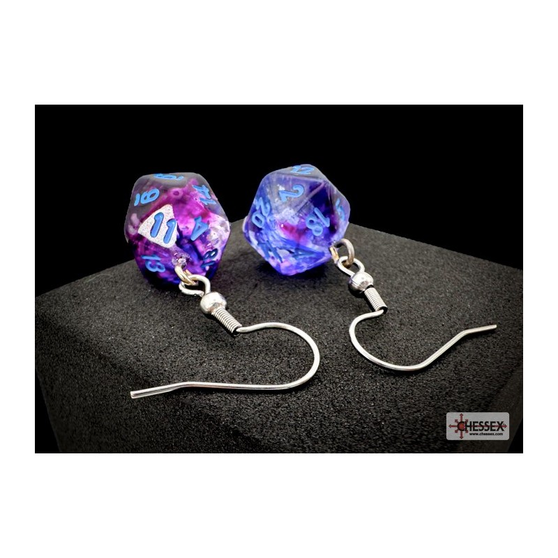 Hook Earrings - Nebula Nocturnal /Blue - Mini Poly d20 Pair