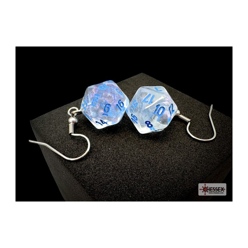 Hook Earrings - Borealis Icicle /light blue - Mini Poly d20 Pair