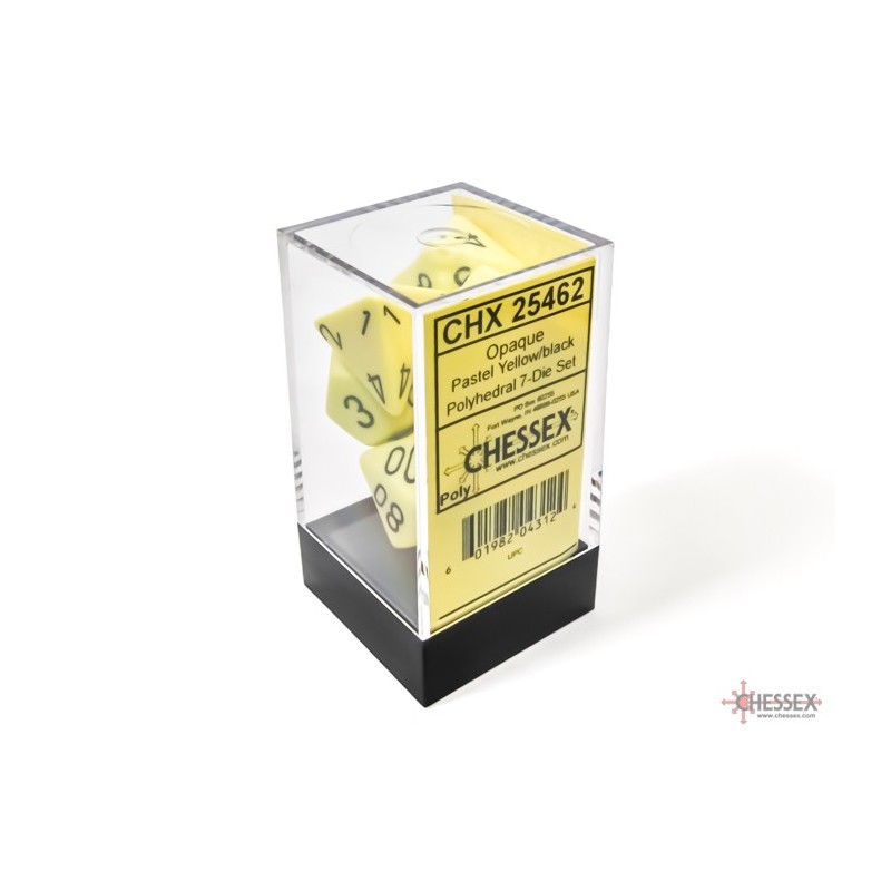 CHX25462 Opaque Pastel Yellow/black Polyhedral 7-Dice Set