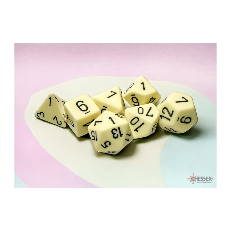 CHX25462 Opaque Pastel Yellow/black Polyhedral 7-Dice Set