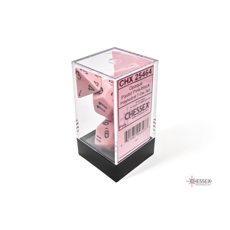CHX25464 Opaque Pastel Pink/black Polyhedral 7-Dice Set