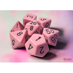 CHX25464 Opaque Pastel Pink/black Polyhedral 7-Dice Set