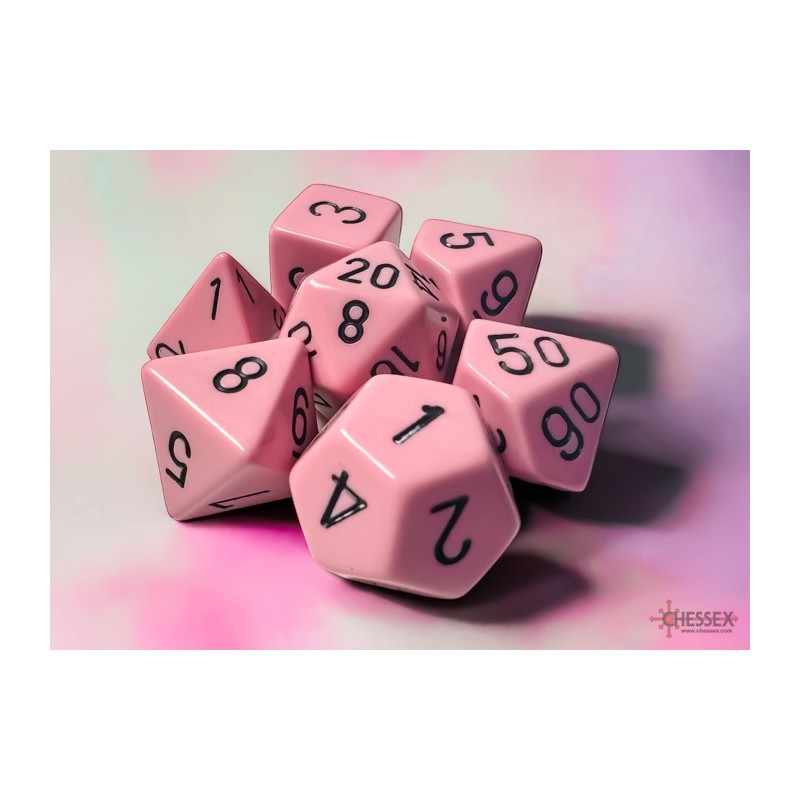 CHX25464 Opaque Pastel Pink/black Polyhedral 7-Dice Set