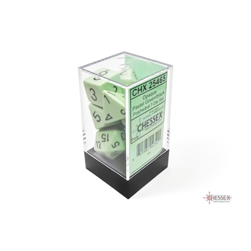 CHX25465 Opaque Pastel Green/black Polyhedral 7-Dice Set