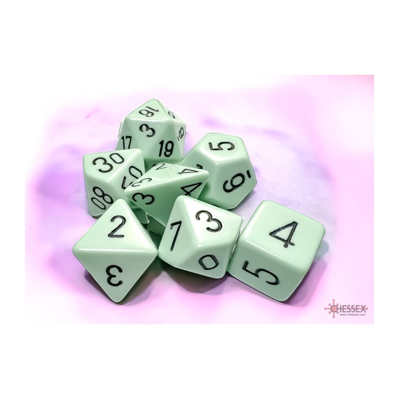 CHX25465 Opaque Pastel Green/black Polyhedral 7-Dice Set