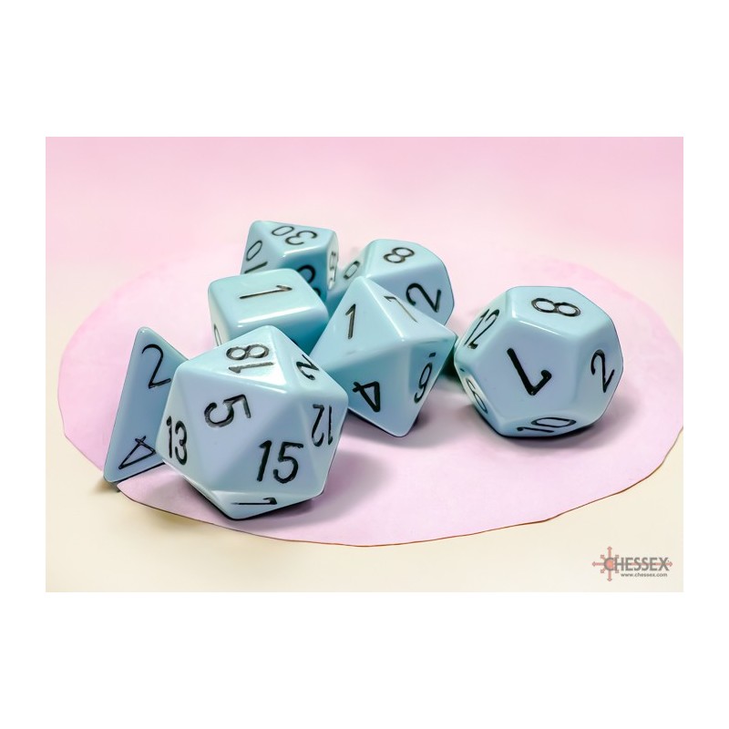 CHX25466 Opaque Pastel Blue/black Polyhedral 7-Dice Set