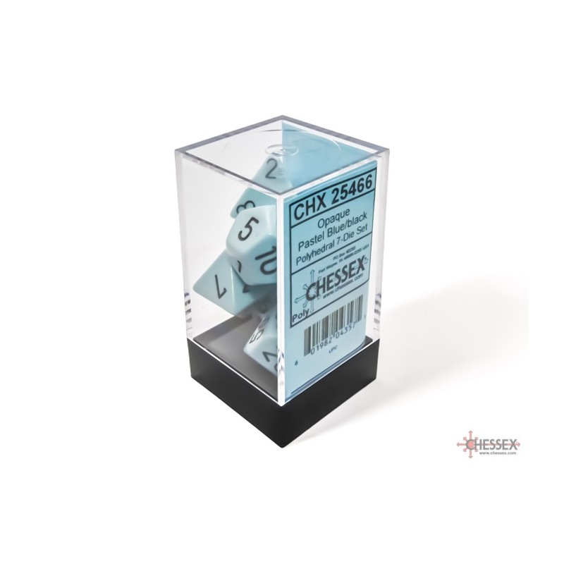 CHX25466 Opaque Pastel Blue/black Polyhedral 7-Dice Set