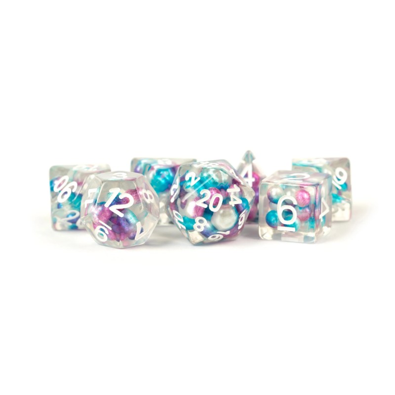 16mm Resin Poly Dice Set Pearl: Gradient Purple/Teal/White