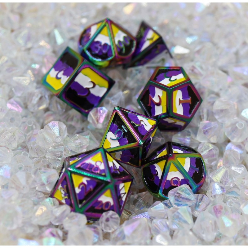 Nonbinary Pride Flag - Metal RPG Dice Set
