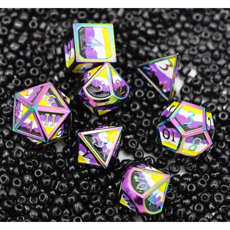 Nonbinary Pride Flag - Metal RPG Dice Set