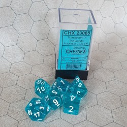 CHX23085 Translucent Teal/White polyhedral 7-die set
